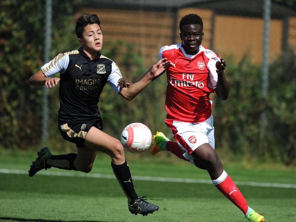 Saka in action for the Arsenal under-15 squad (Arsenal.com)