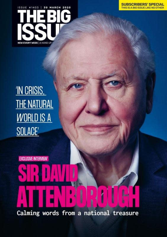 This week's cover of The Big Issue, featuring David Attenborough (PA)