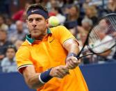 Aug 31, 2018; New York, NY, USA; Juan Martin del Potro of Argentina hits to Fernando Verdasco of Spain (not pictured) in a third round match on day five of the 2018 U.S. Open tennis tournament at USTA Billie Jean King National Tennis Center. Mandatory Credit: Robert Deutsch-USA TODAY Sports