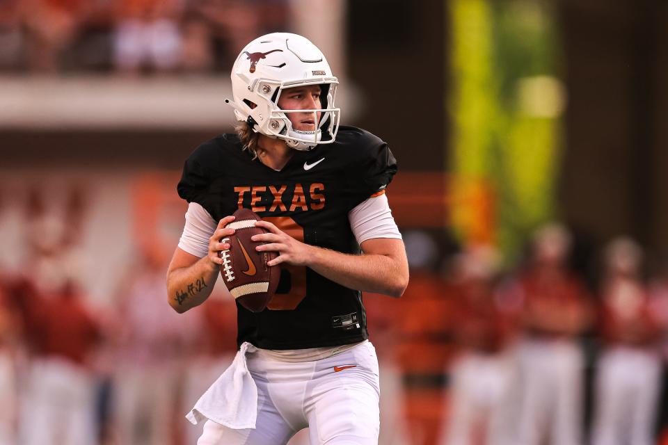 Quinn Ewers is in the middle of a tight battle with Hudson Card for the starting quarterback job at Texas. Both have struggled lately though coach Steve Sarkisian remains optimistic entering the Sept. 3 season opener against Louisiana Monroe.