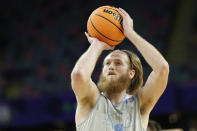 North Carolina forward Brady Manek shoots during practice for the men's Final Four NCAA college basketball tournament, Friday, April 1, 2022, in New Orleans. (AP Photo/David J. Phillip)