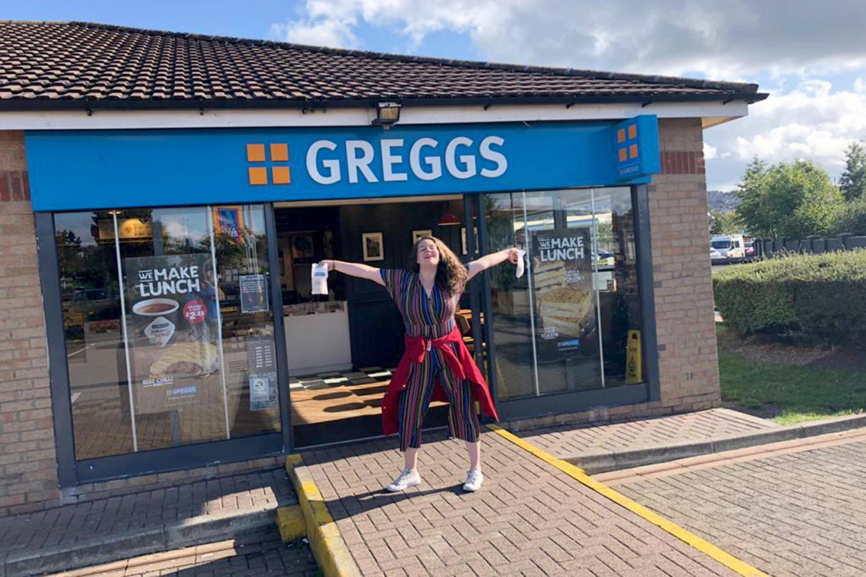 Mairead Sheehan has vowed to visit every one of Greggs' 1,764 stores. (Caters)