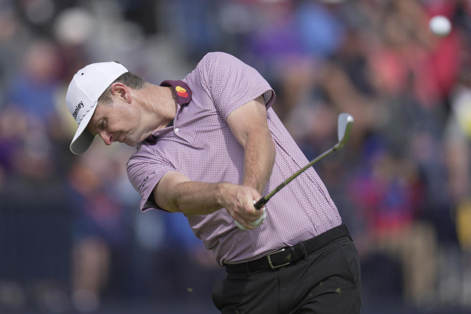 FILE - England's Justin Rose plays his tee shot from the 4th hole during the second day of the British Open Golf Championships at the Royal Liverpool Golf Club in Hoylake, England, Friday, July 21, 2023. Rose has been selected as one of the captain's picks for the European team for the Ryder Cup against the United States outside Rome later in Sept 2023. (AP Photo/Kin Cheung, File)