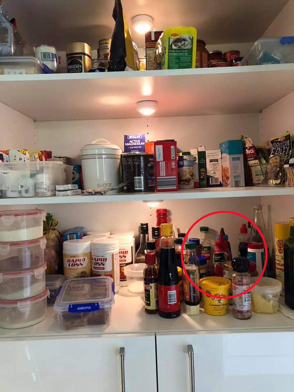 Many were more drawn to the fact there was tomato sauce in the pantry. Photo: Facebook