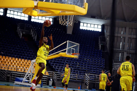 Congolese basketball player Christ Wamba trains at the Alexandreio Melathron Nick Galis Hall in Thessaloniki, Greece, September 13, 2018. REUTERS/Alkis Konstantinidis