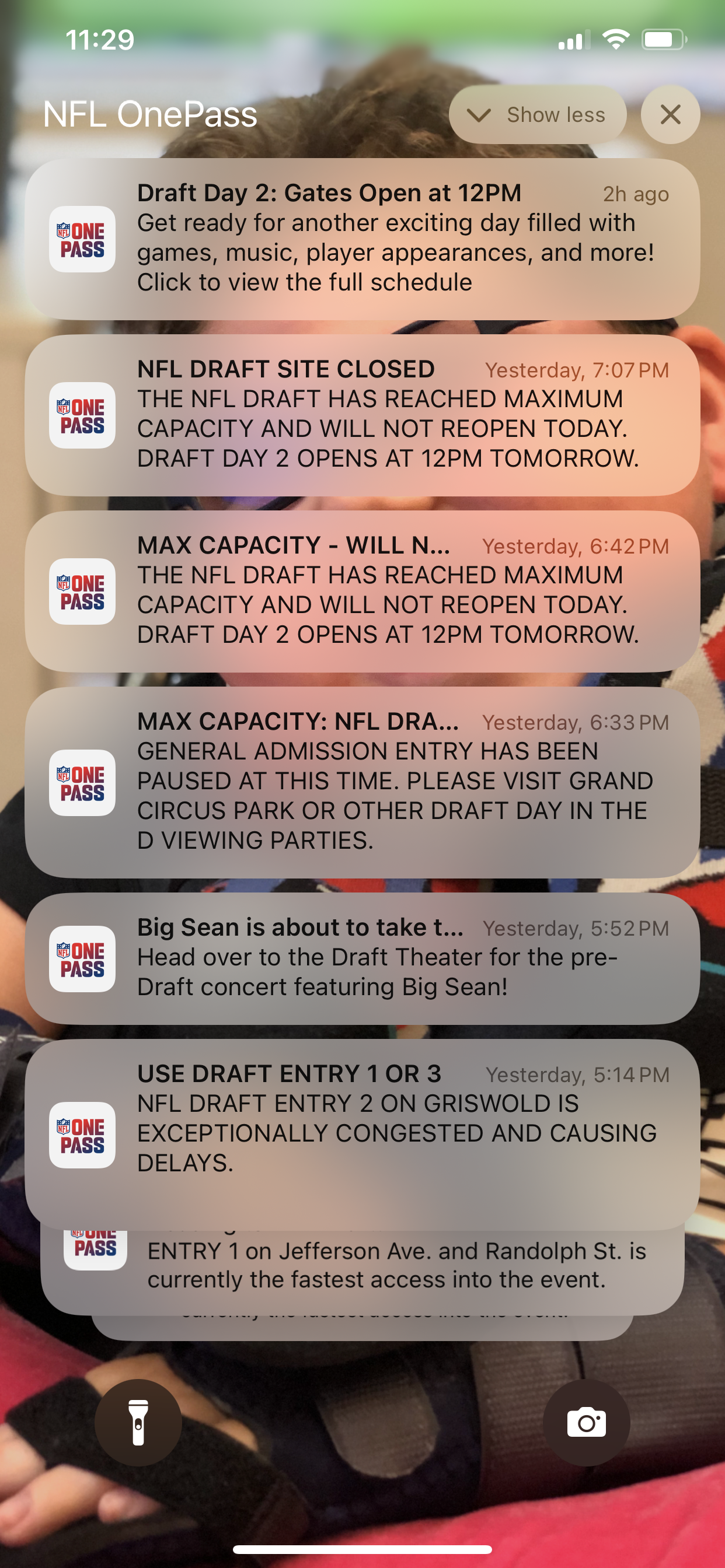 Notifications on the NFL One Pass app taken on Friday, April 26, 2024 from the first day of the 2024 NFL draft in Detroit on Thursday, April 25, 2024.