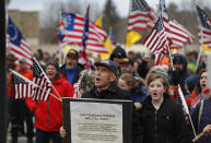 <p>Maine gun rights supporters cheer at a rally, Saturday, April 14, 2018, at the State House in Augusta, Maine. (Photo: Robert F. Bukaty/AP) </p>