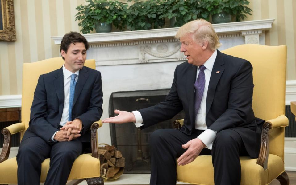 Justin Trudeau with Donald Trump in the Oval Office in February 2017 (Getty Images)