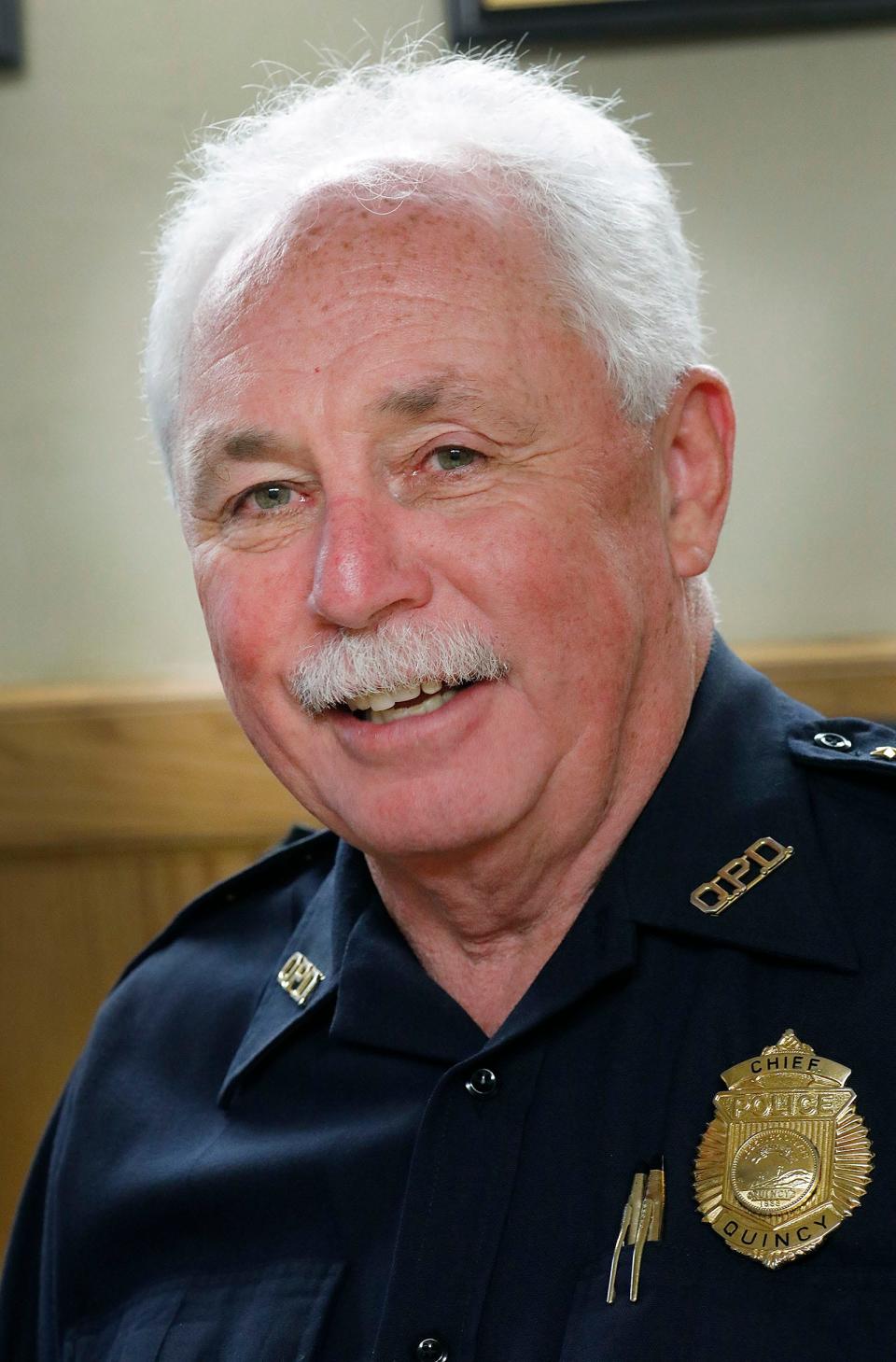 Quincy Police Chief Paul Keenan sits down with his replacement Lt. Mark P. Kennedy who will take over after Keenan retires at the end of the month.Tuesday June 13, 2023 