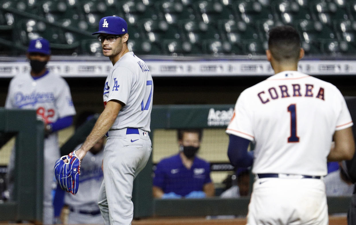 Joe Kelly has words with Carlos Correa.