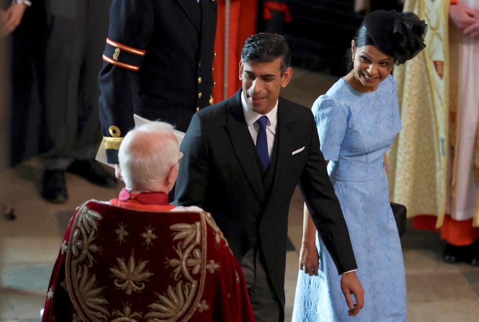 Rishi Sunak and Akshata Murty at the King’s coronation (AP)