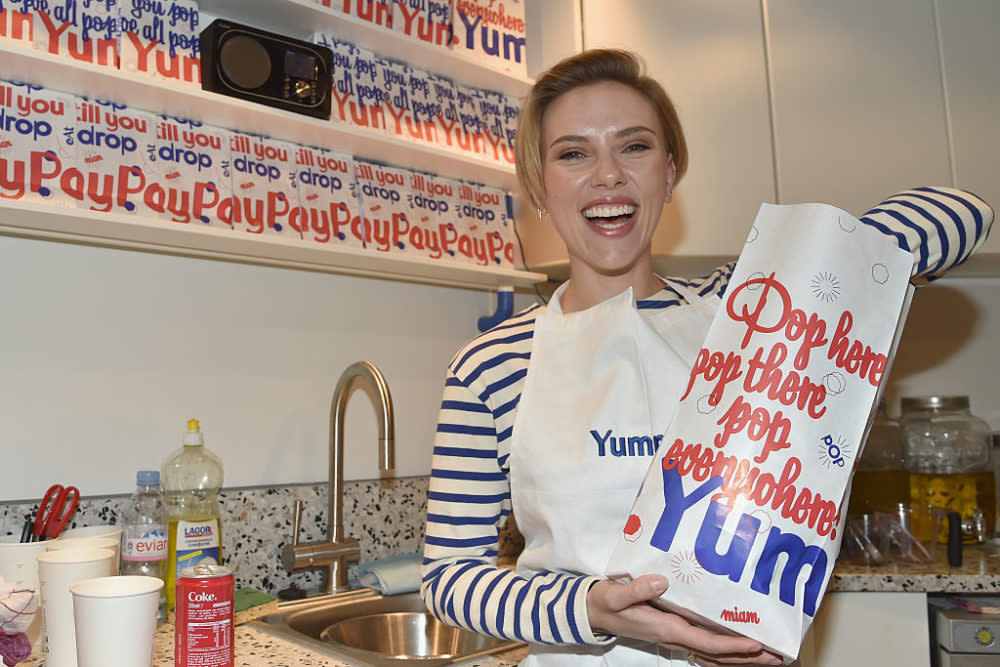Scarlett Johansson looks too adorable for words at the opening of her Parisian popcorn shop