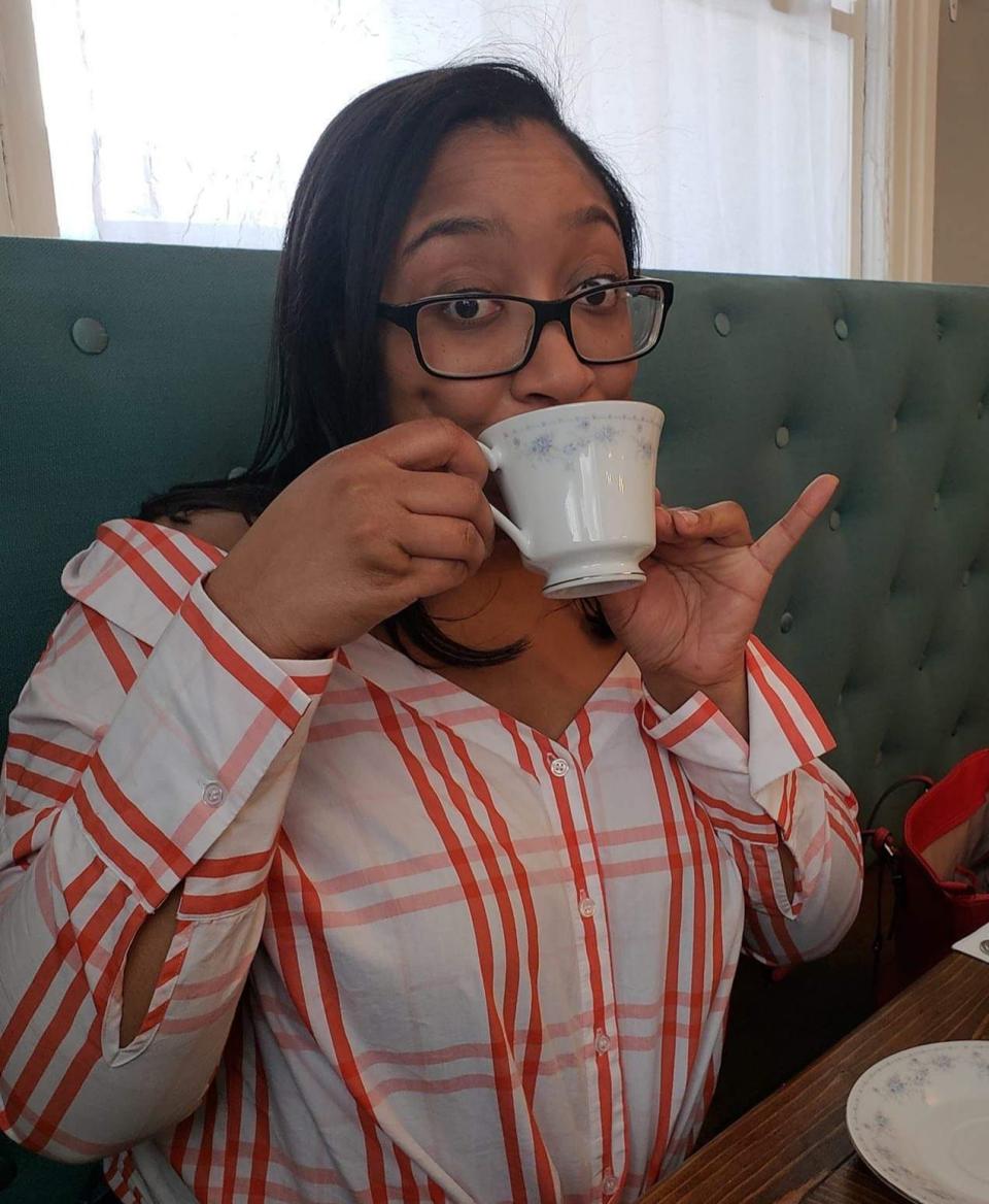 Sonya Sampson, who enjoys drinking tea, will share a story from her childhood at an upcoming Rochester Storytellers Project show.