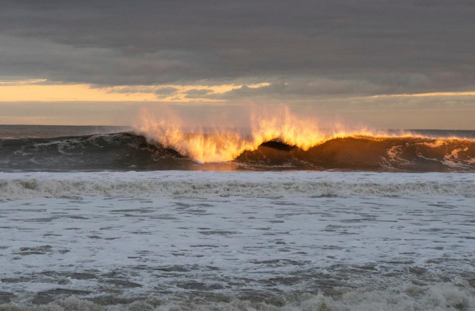 Massive waves break along the beach in Seaside Heights late in the day.  
Seaside Heights, NJ
Monday, December 18, 2023