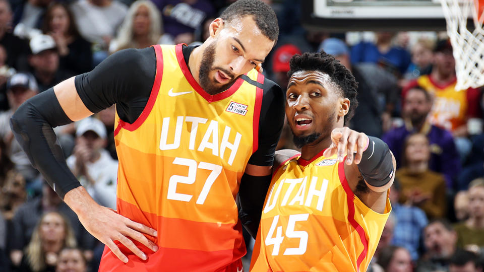 Rudy Gobert and Donovan Mitchell, pictured here in action for the Utah Jazz.