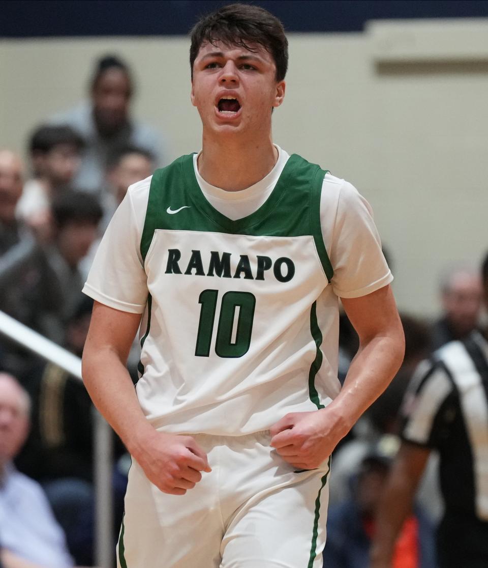 Peyton Seals of Ramapo in the first half as Bergen Catholic defeated Ramapo 71-57 to win the semi final in the Bergen Jamboree played in Hackensack, NJ on February 11, 2023.