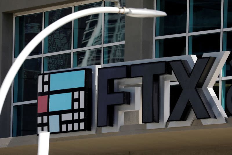 FILE PHOTO: The logo of FTX is seen at the FTX Arena in Miami