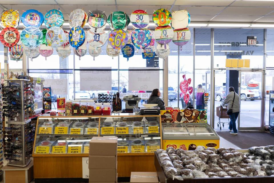 A candy counter at the front of the store is seen during the closing sale for Springrove Variety in Marysville on Friday, Feb. 2, 2024.