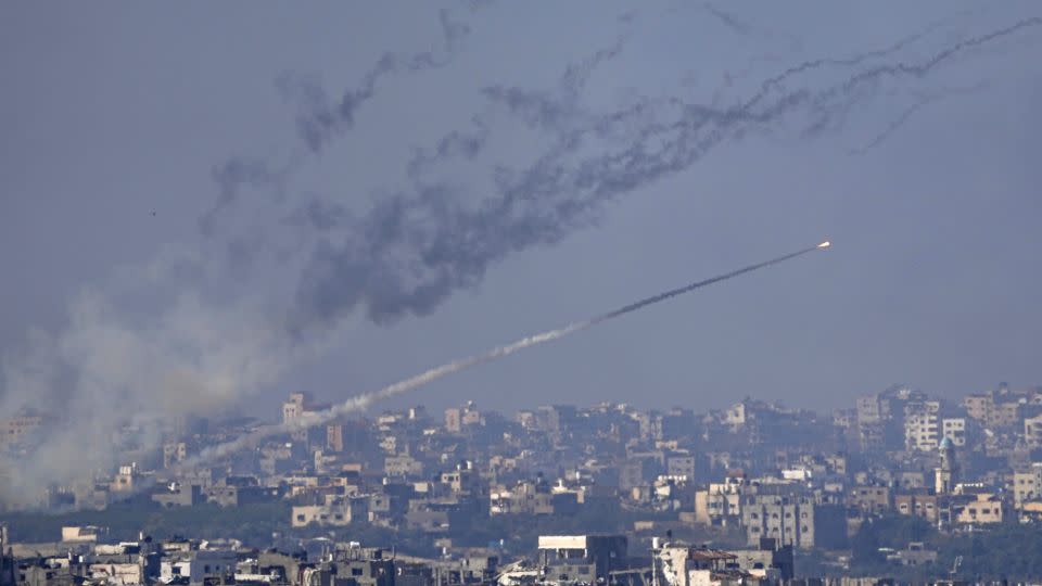 Rockets are fired toward Israel from the Gaza Strip, as seen from southern Israel, Friday, Dec. 1, 2023. - Ariel Schalit/AP