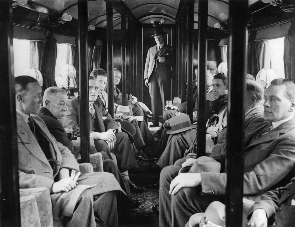 The interior of a passenger train in1930.