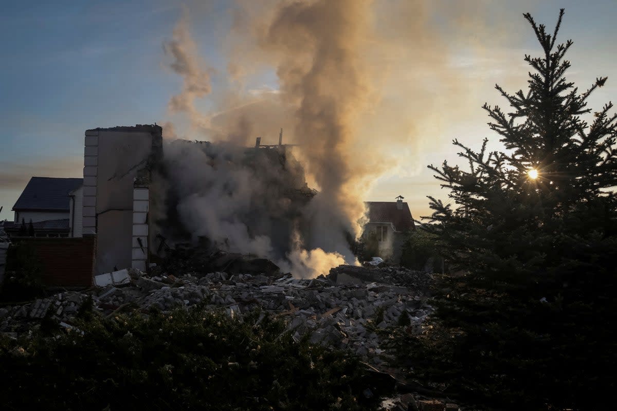 Damaged buildings at the site of a Russian missile strike on May 10 (REUTERS)