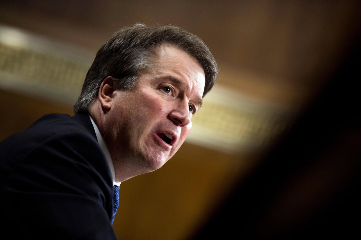 Image: Brett Kavanaugh testifies before the Senate Judiciary Committee on Capitol Hill on Sept. 27, 2018. (Tom Williams / Pool via Getty Images file)