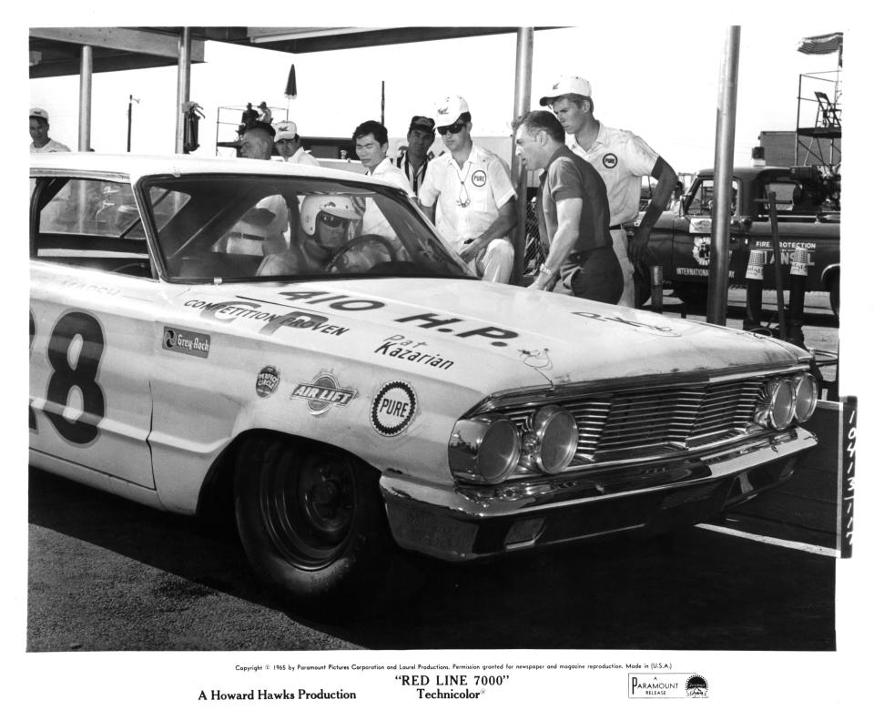 Actors Norman Alden, George Takei and Skip Ward on the set of the Paramount Pictures movie "Red Line 7000" in 1965.