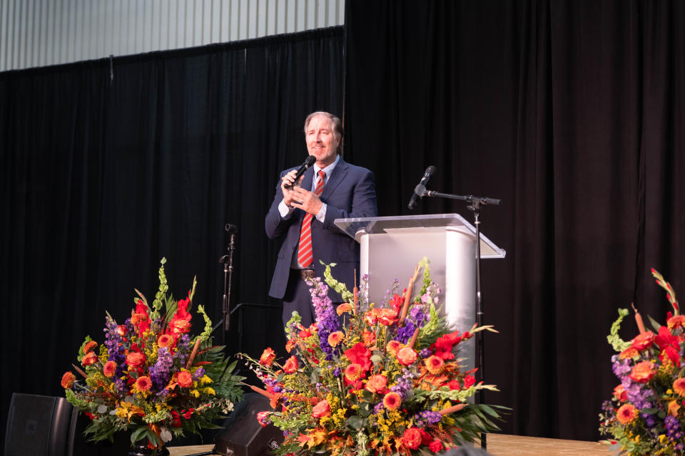 Former Amarillo Mayor Trent Sisemore addresses the crowd Tuesday morning at the 34th annual Amarillo Community Prayer Breakfast at the Amarillo Civic Center.