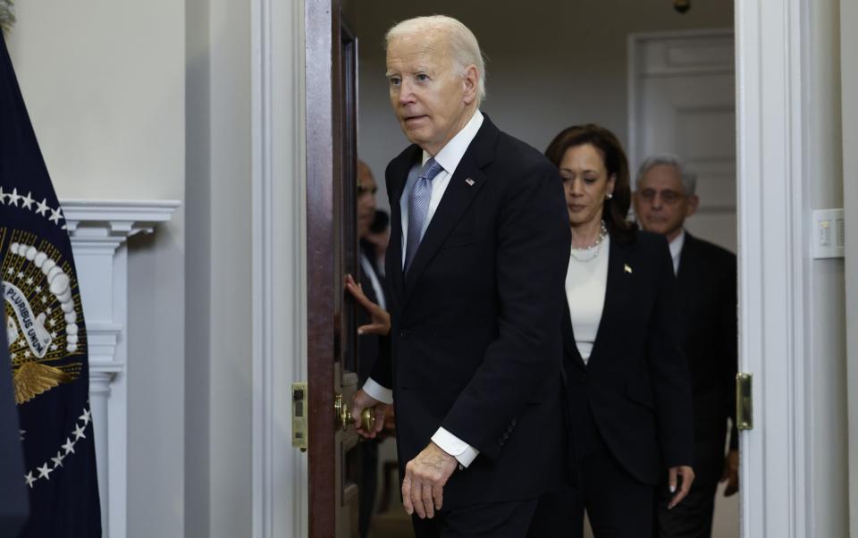 Joe Biden arrives to deliver remarks on the assassination attempt on former President Donald Trump