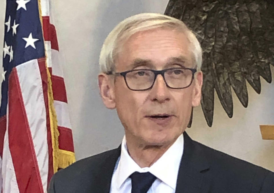 FILE - In this Dec. 14, 2018 file photo, Wisconsin Democratic Gov.-elect Tony Evers speaks to reporters during a news conference in Madison, Wis. Wisconsin's new legislative session will begin with anger still fresh among Democrats over the Republican lame-duck session that weakened the powers of incoming Gov. Evers.(AP Photo/Todd Richmond File)