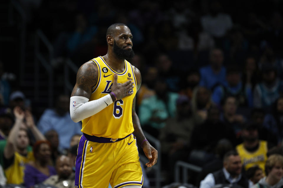 LeBron James of the Los Angeles Lakers reacts during the second quarter of a game against the Charlotte Hornets on Jan. 02. (Jared C. Tilton/Getty Images)