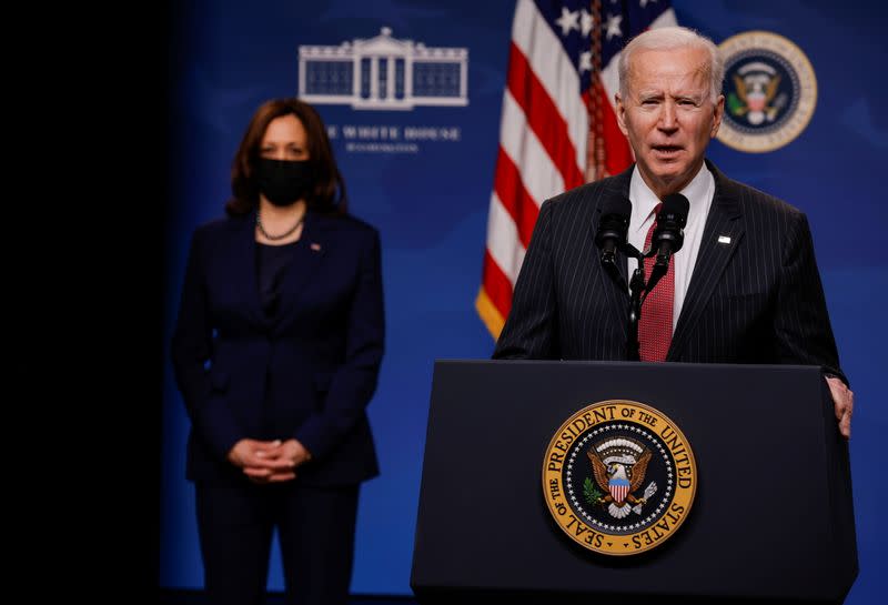 U.S. President Joe Biden delivers remarks on the political situation in Myanmar at the White House in Washington