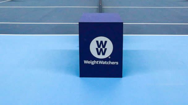 PHOTO: In this Oct. 22, 2022, file photo, the WeightWatchers logo is shown during a tennis tournament in Antwerp. (Belga Mag/AFP via Getty Images, FILE)