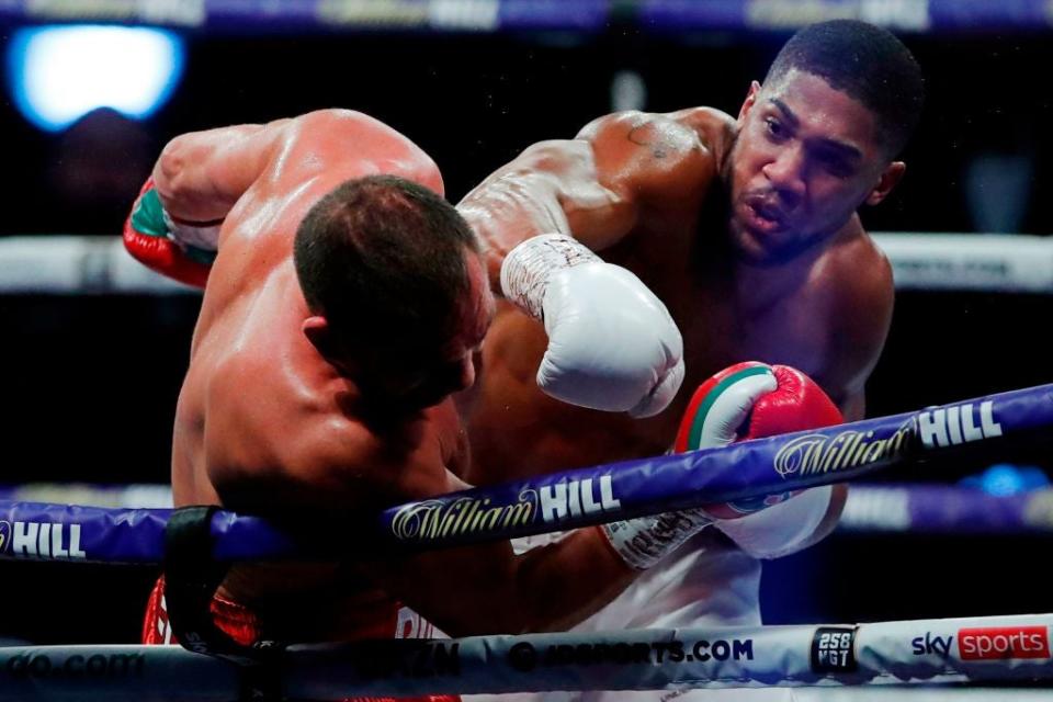 <p>Anthony Joshua lands a pull counter on Kubrat Pulev</p> (Getty)