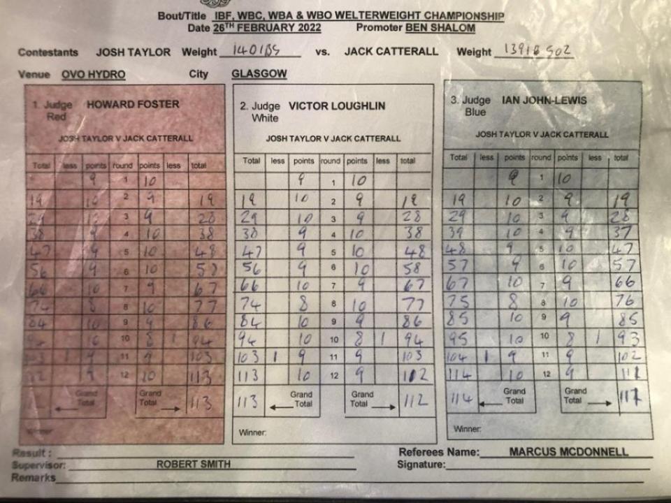 Taylor vs Catterall scorecards (BBBofC)