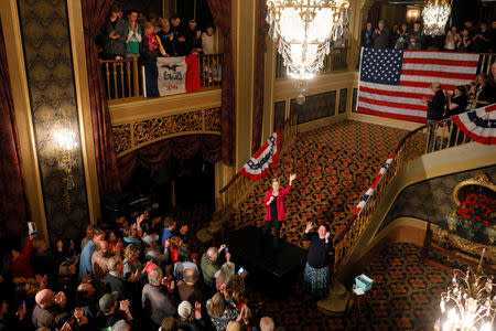 U.S. Senator Elizabeth Warren (D-MA) takes the stage at an Organizing Event at the Orpheum Theatre in Sioux City, Iowa, U.S., January 5, 2019. REUTERS/Brian Snyder