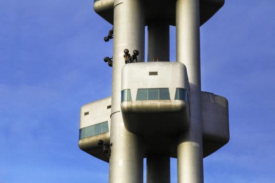 The Zizkov transmitter is adorned with David Cerny’s sculptures of babies (Getty Images)