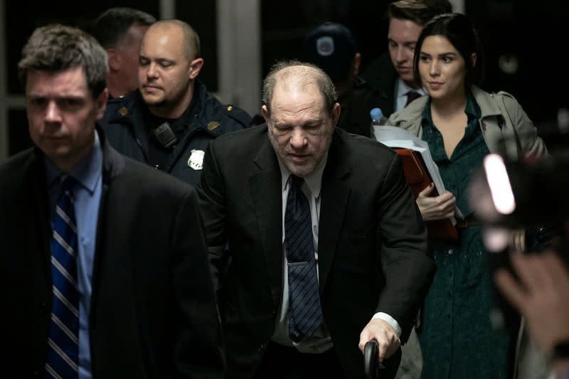 Film producer Harvey Weinstein leaves at New York Criminal Court for his sexual assault trial in the Manhattan borough of New York City