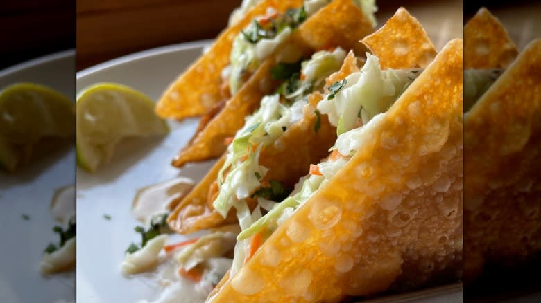 Crispy wontons with taco filling