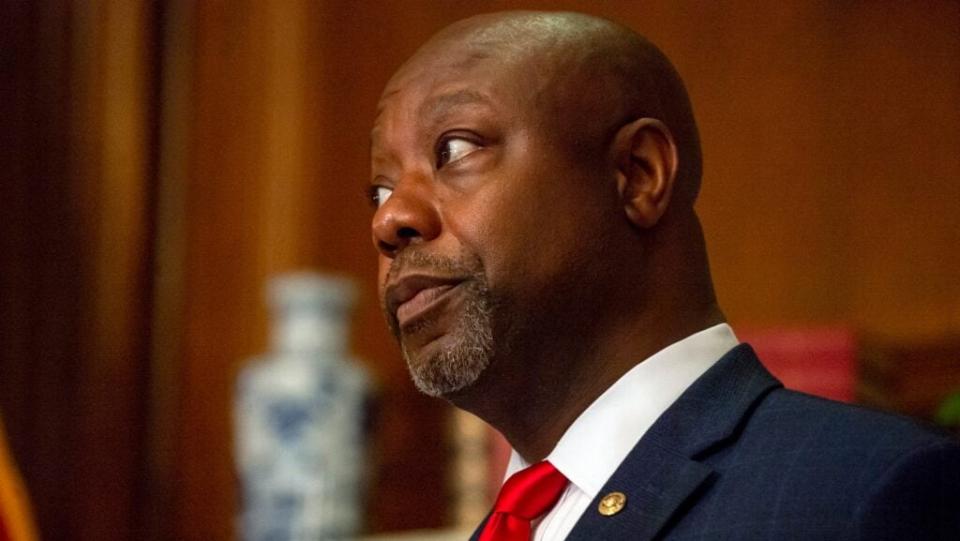 Sen. Tim Scott poses before a meeting Wednesday with Seventh Circuit Court Judge Amy Coney Barrett, President’s Trump’s pick for the Supreme Court, in the U.S. Capitol. (Photo by Bonnie Cash-Pool/Getty Images)