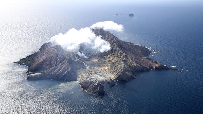 A photo of the White Island off the coast of New Zealand. 