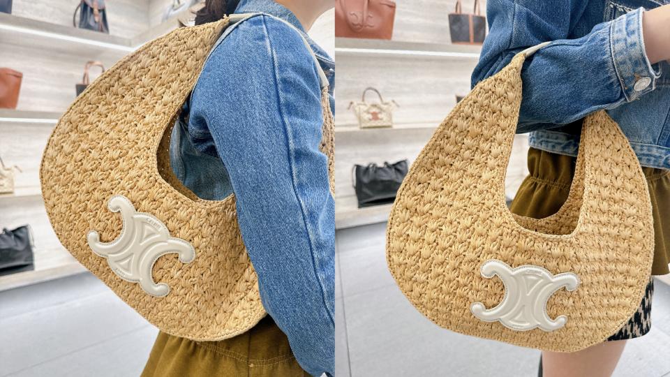 2024度假精品包清單：CELINE CLASSIC PANIER HOBO拉菲亞皮革手袋，NT$59,000！圖片來源：編輯拍攝