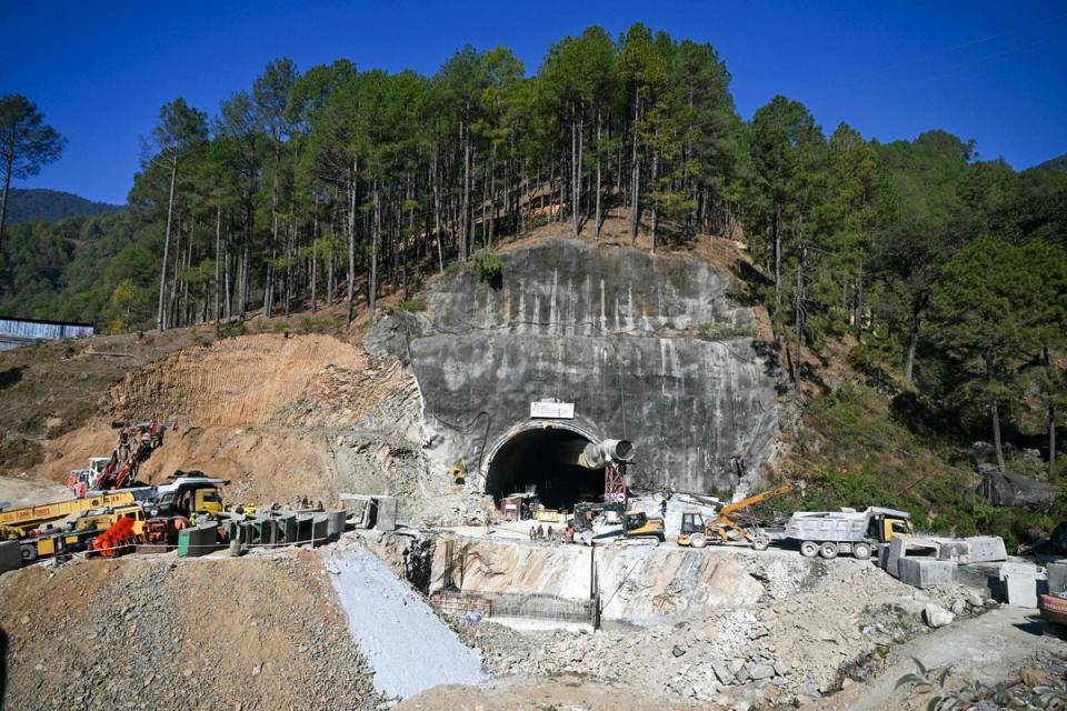 A view of the collapsed under construction Silkyara tunnel in the Uttarkashi district of India's Uttarakhand state (AFP via Getty Images)
