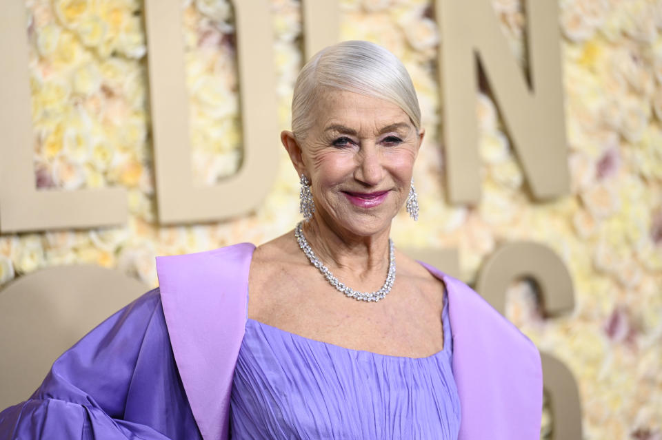 Helen Mirren at the 81st Golden Globe Awards held at the Beverly Hilton Hotel on January 7, 2024 in Beverly Hills, California. (Photo by Gilbert Flores/Golden Globes 2024/Golden Globes 2024 via Getty Images)