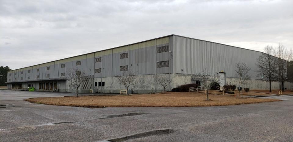 The future site of an Amazon delivery station on Dunn Road in Fayetteville, NC, shown on Feb. 4, 2022. The building used to contain a distribution center and outlet store for clothing company, Soffe.