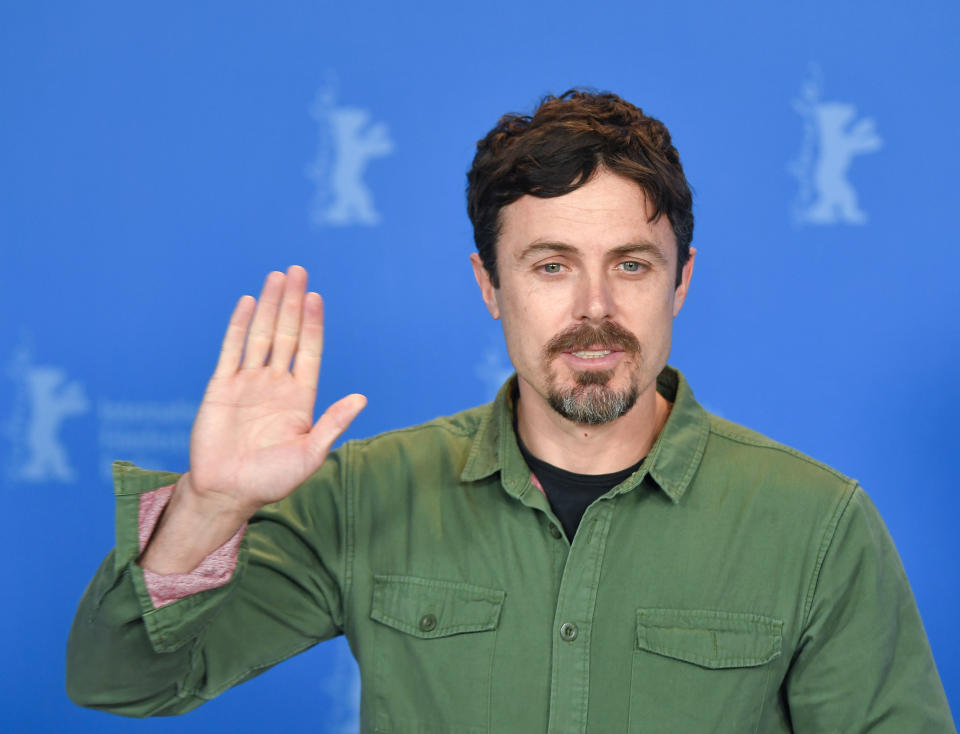 08 February 2019, Berlin: 69th Berlinale: Casey Affleck, US actor and director, waves during the photo call to the film "Light of My Life". The film starts in the Panorama section. Photo: Jens Kalaene/dpa (Photo by Jens Kalaene/picture alliance via Getty Images)