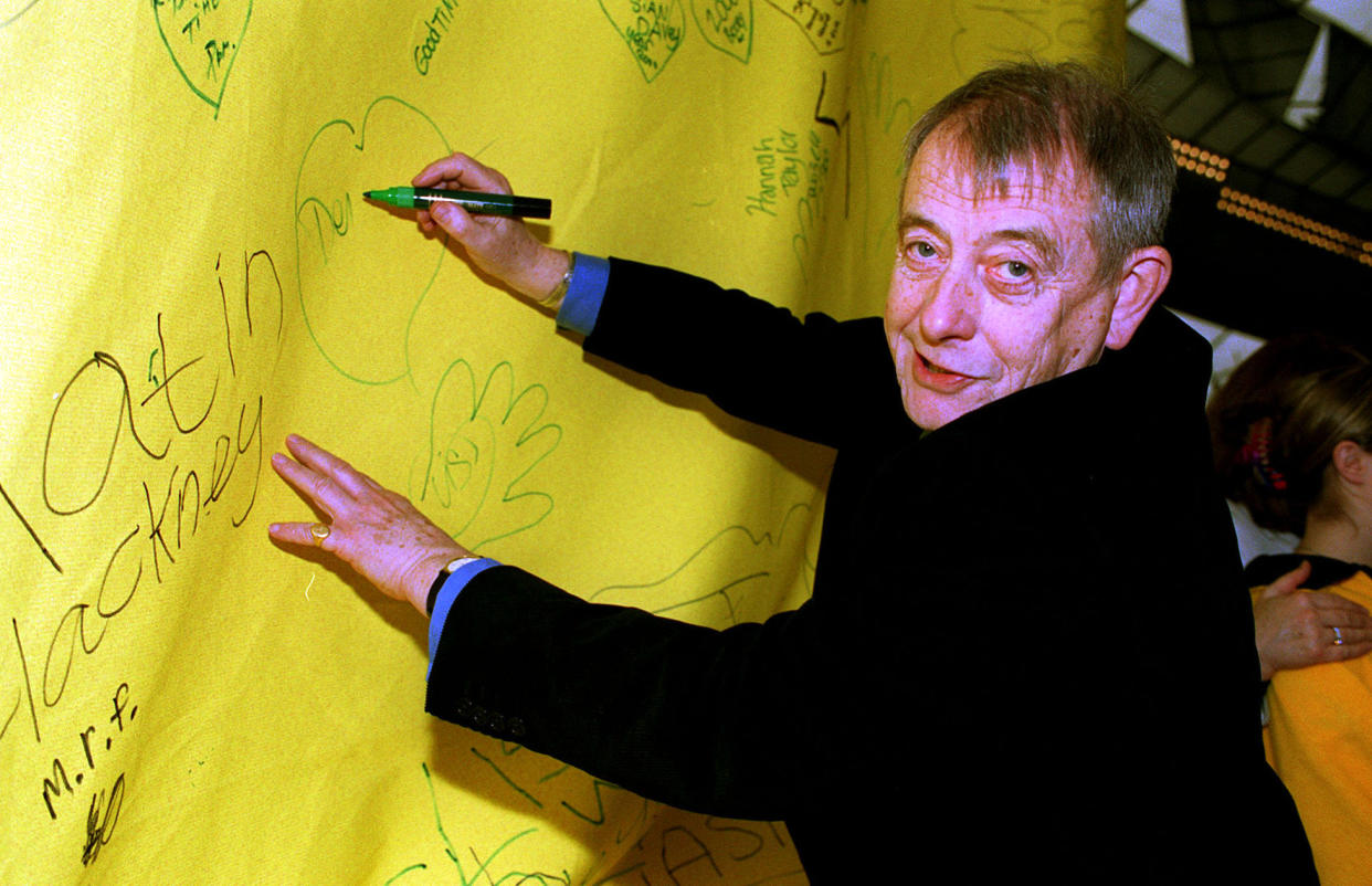 Actor Derek Fowlds, who plays Sergeant Blaketon in the TV drama 'Heartbeat', at the Millennium Dome, south London, where it was revealed that the millennium children's appeal 'Children's Promise' had so far raised  18.5 million.   (Photo by Michael Crabtree - PA Images/PA Images via Getty Images)