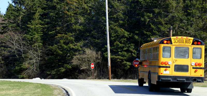 A school bus is on a road