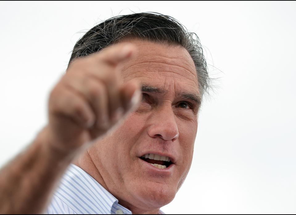 US Republican presidential candidate Mitt Romney arrives at a campaign event at Watson Truck and Supply in Hobbs, New Mexico, on August 23, 2012. Romney is in New Mexico to unveil his energy plan, which aims at energy independence for North America by 2020.       AFP PHOTO/Jewel Samad        (Photo credit should read JEWEL SAMAD/AFP/GettyImages)
