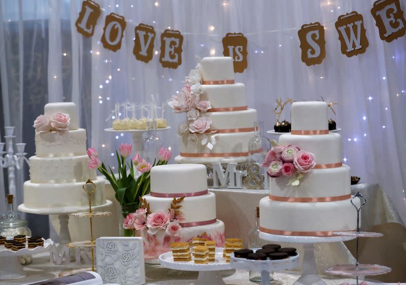 Wedding cakes are displayed during the Central European Wedding Show in Budapest